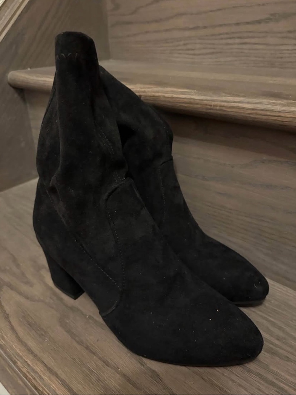 Black Suede Mid-Heel Ankle Booties